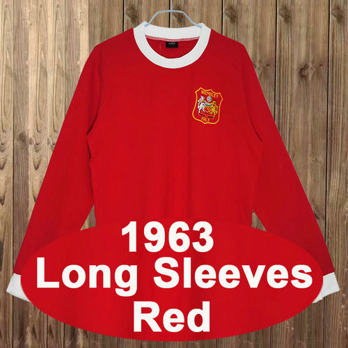 manchester united maillots de foot 1963 rouge manica lunga homme