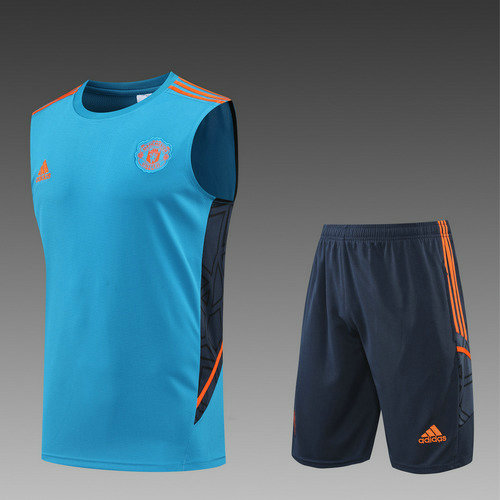manchester united shorts+gilet de foot 2022-2023 bleu homme