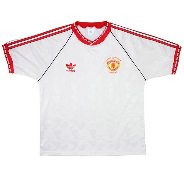 manchester united troisième maillots de foot 1990-1991 blanc homme