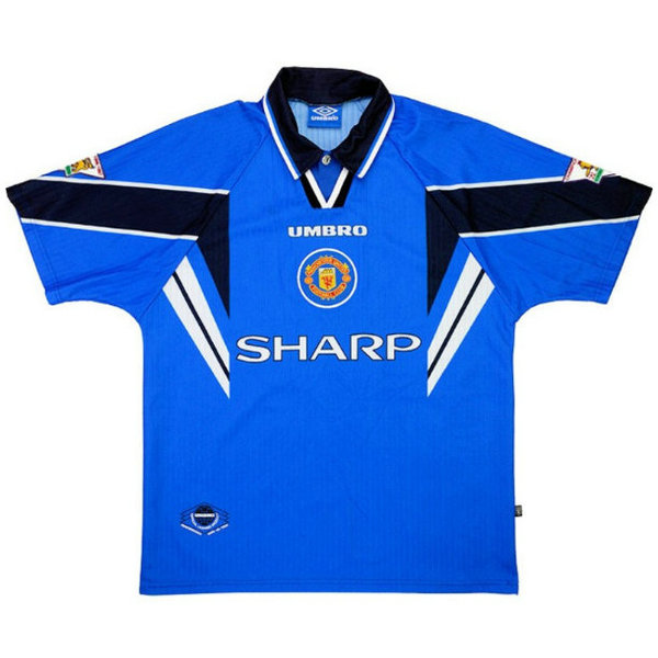 manchester united troisième maillots de foot 1996-1997 bleu homme