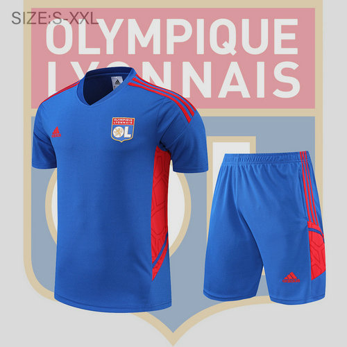 ol lyon training shorts + manches courtes de foot 2022-2023 bleu homme