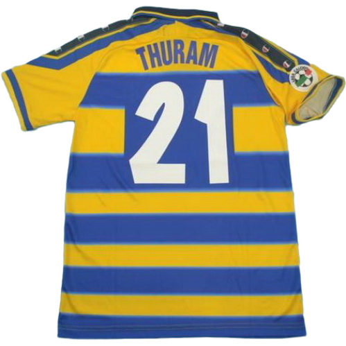 parma domicile maillots de foot 1999-2000 thuram 21 jaune bleu homme