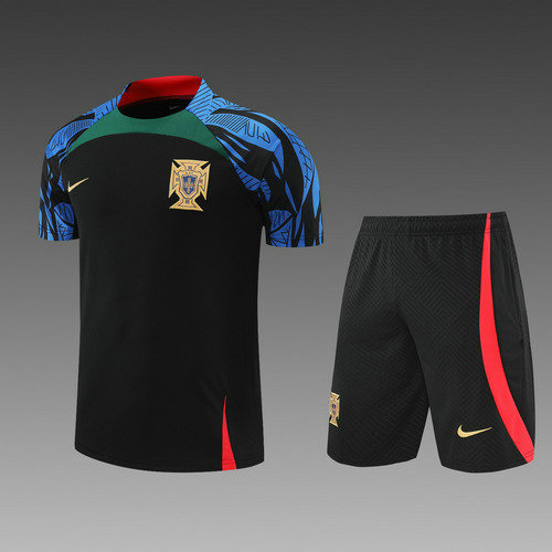portugal training shorts + manches courtes de foot 2022-2023 noir homme
