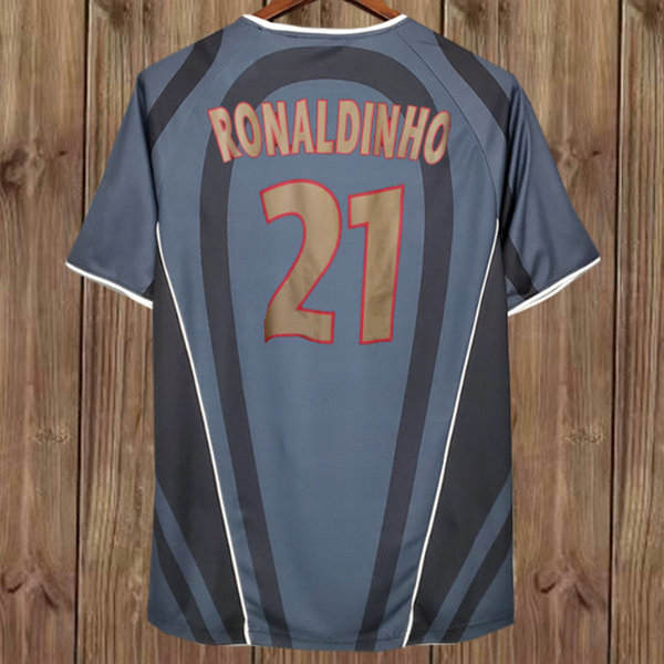 psg troisième maillots de foot 2001-2002 ronaldinho 21 gris homme