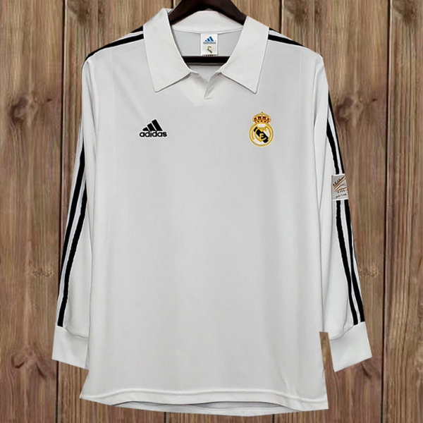 real madrid domicile maillots de foot 2001-2002 manches longues blanc homme