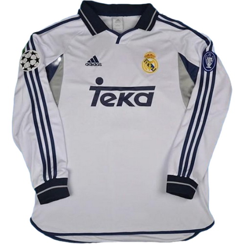 real madrid domicile maillots de foot 2001 2002 manches longues blanc homme