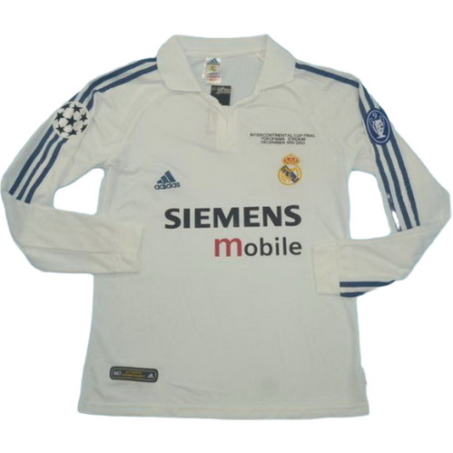 real madrid domicile maillots de foot 2002-2003 manches longues blanc homme