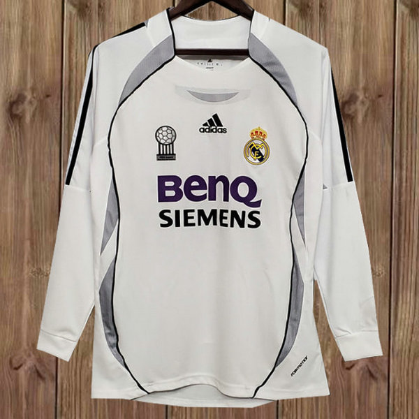 real madrid domicile maillots de foot 2006-2007 manches longues blanc homme