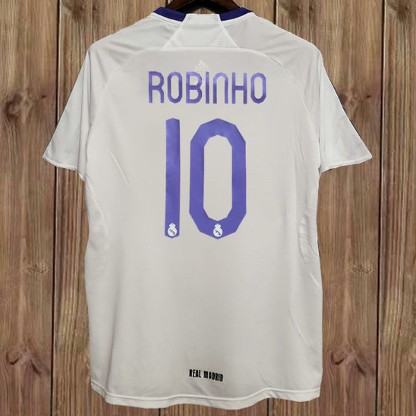 real madrid domicile maillots de foot 2007-2008 robinho 10 blanc homme