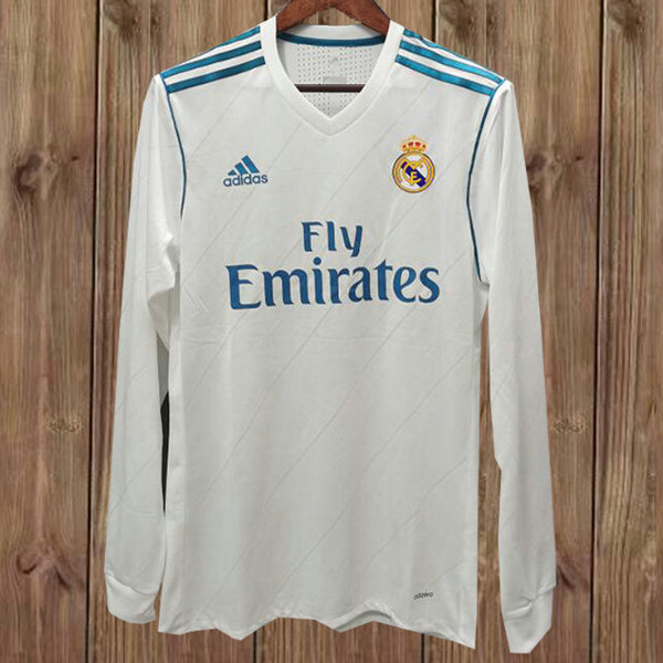 real madrid domicile maillots de foot 2017-2018 manches longues blanc homme