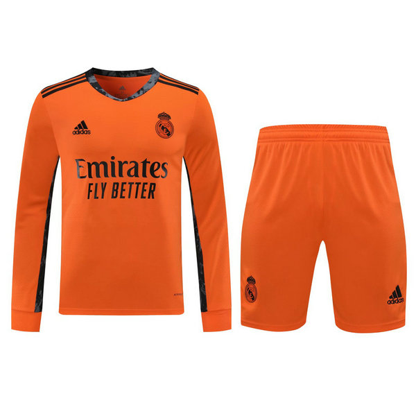 real madrid gardien maillots+shorts de foot 2021 manches longues orange homme