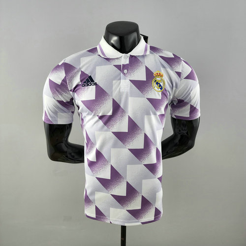 real madrid maillots polo de foot 2022-2023 violet et blanc homme