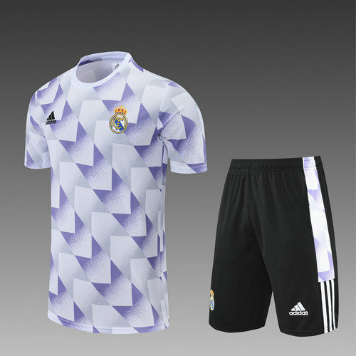 real madrid short + manches courtes de foot 2022-2023 bloc de couleur blanc et bleu homme
