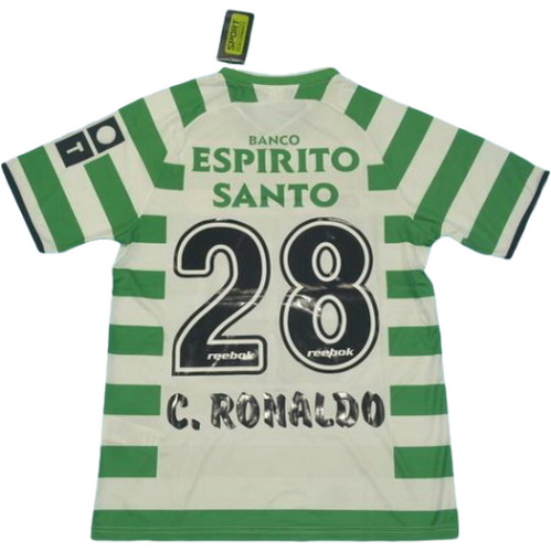 sporting cp domicile maillots de foot 2002-2003 ronaldo 28 vert blanc homme